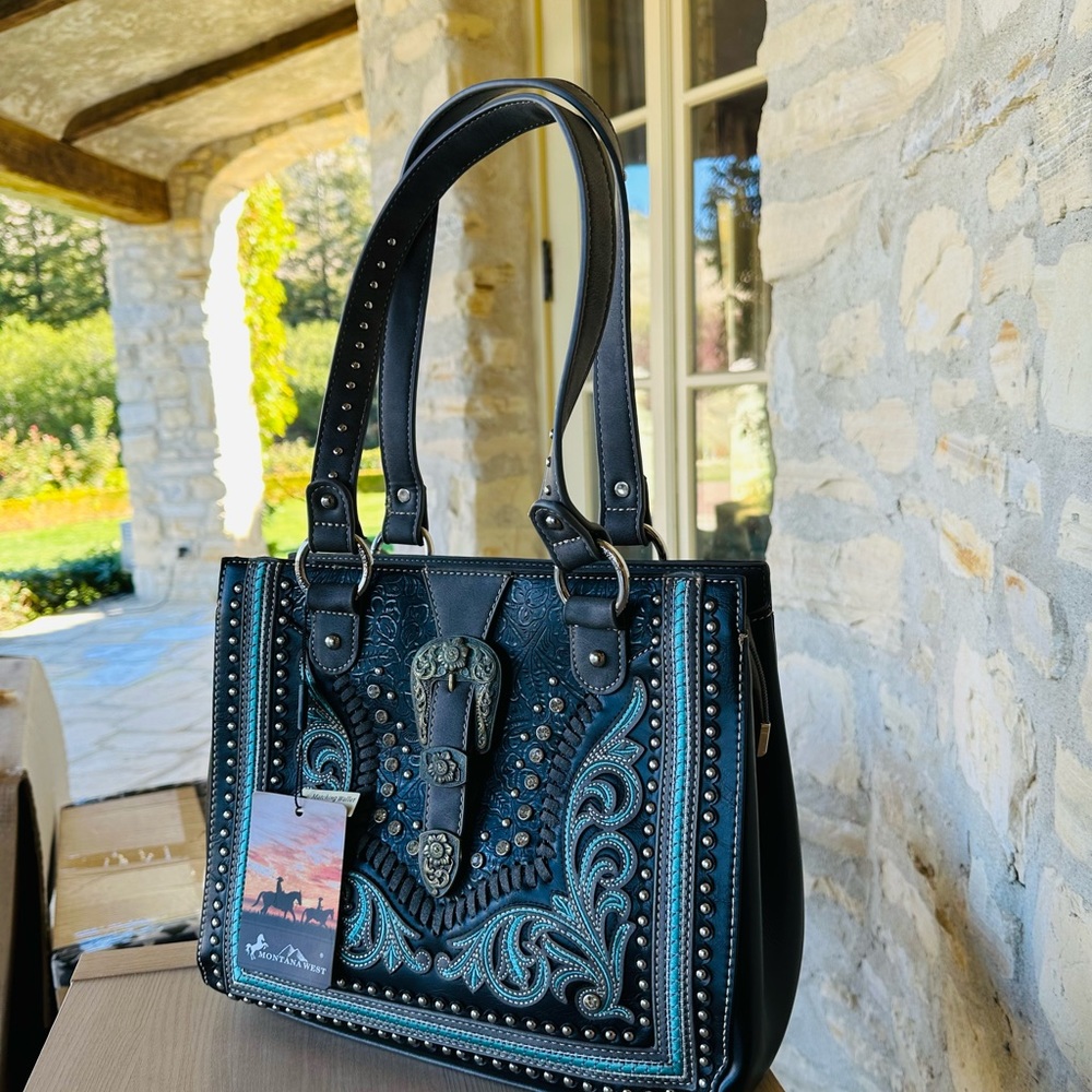Montana west buckle embroidery conceal carry shoulder handbag purse NWT - Picture 2 of 8